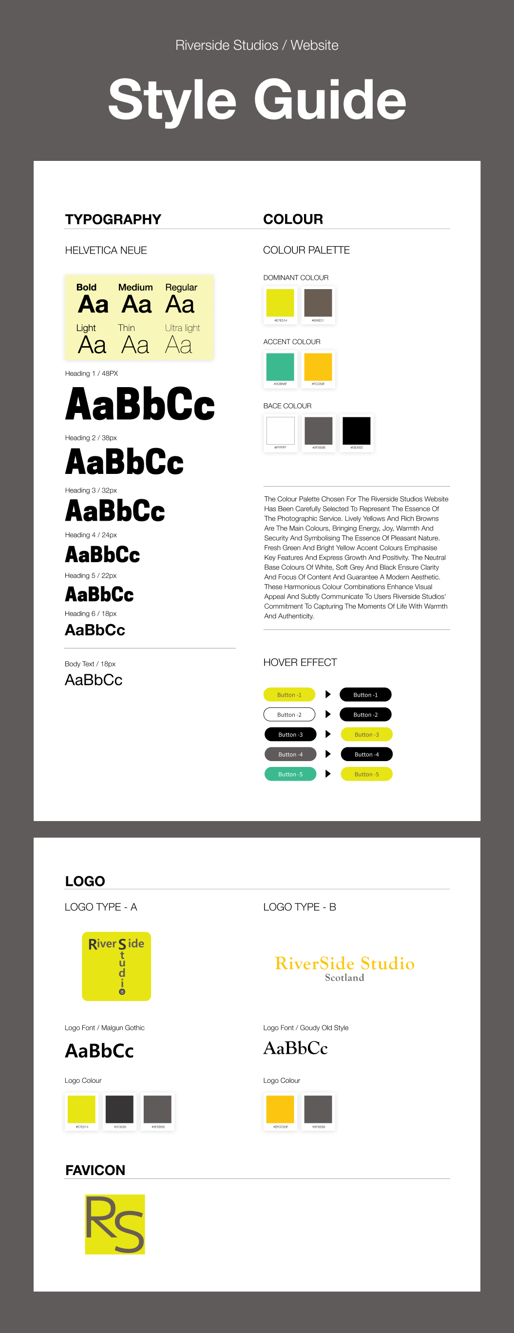 New Style Guide for redesigned website of Riverside Studio